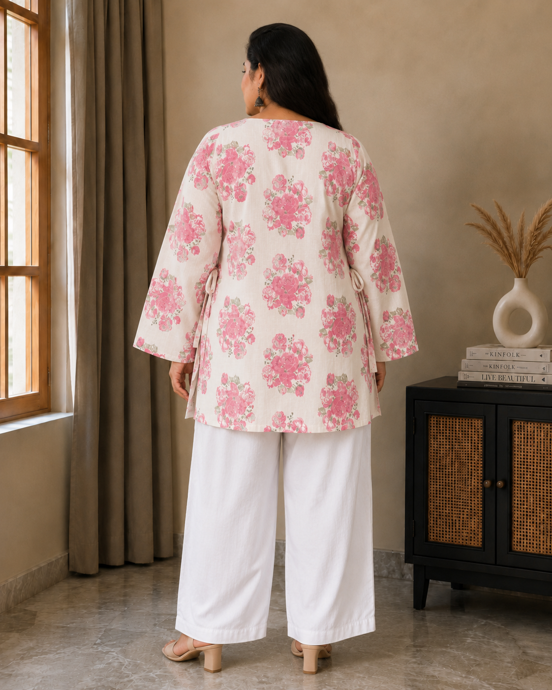 Meera Pink Bell Sleeves Plus Kurti