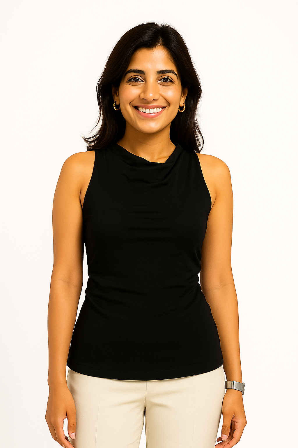 Black Sleeveless Cowl Top