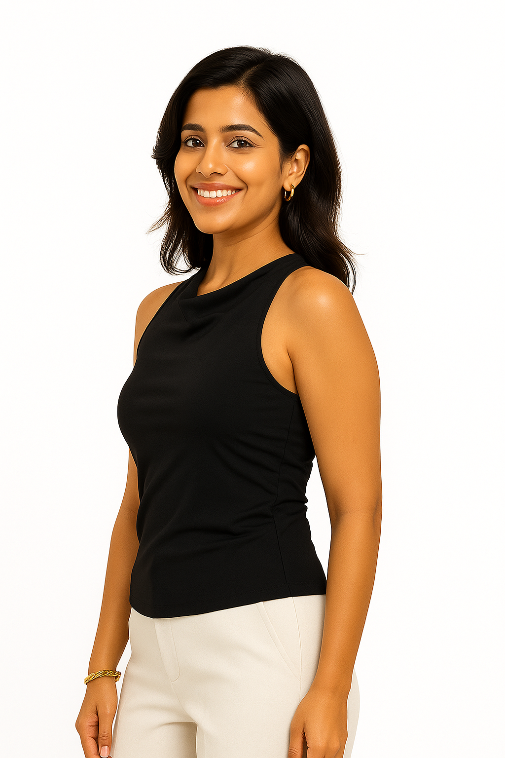 Black Sleeveless Cowl Top