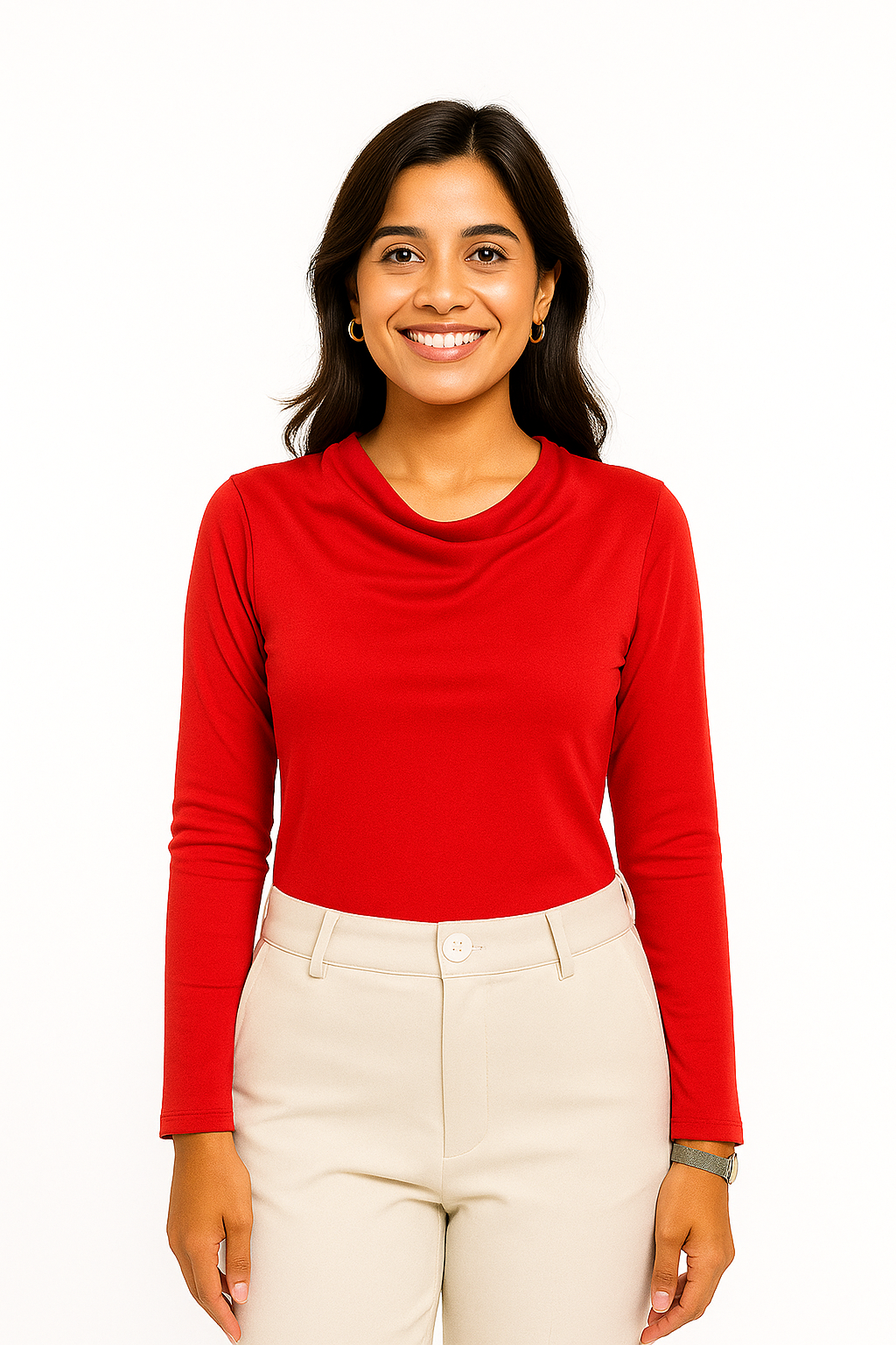 Red Full Sleeeves Cowl Top