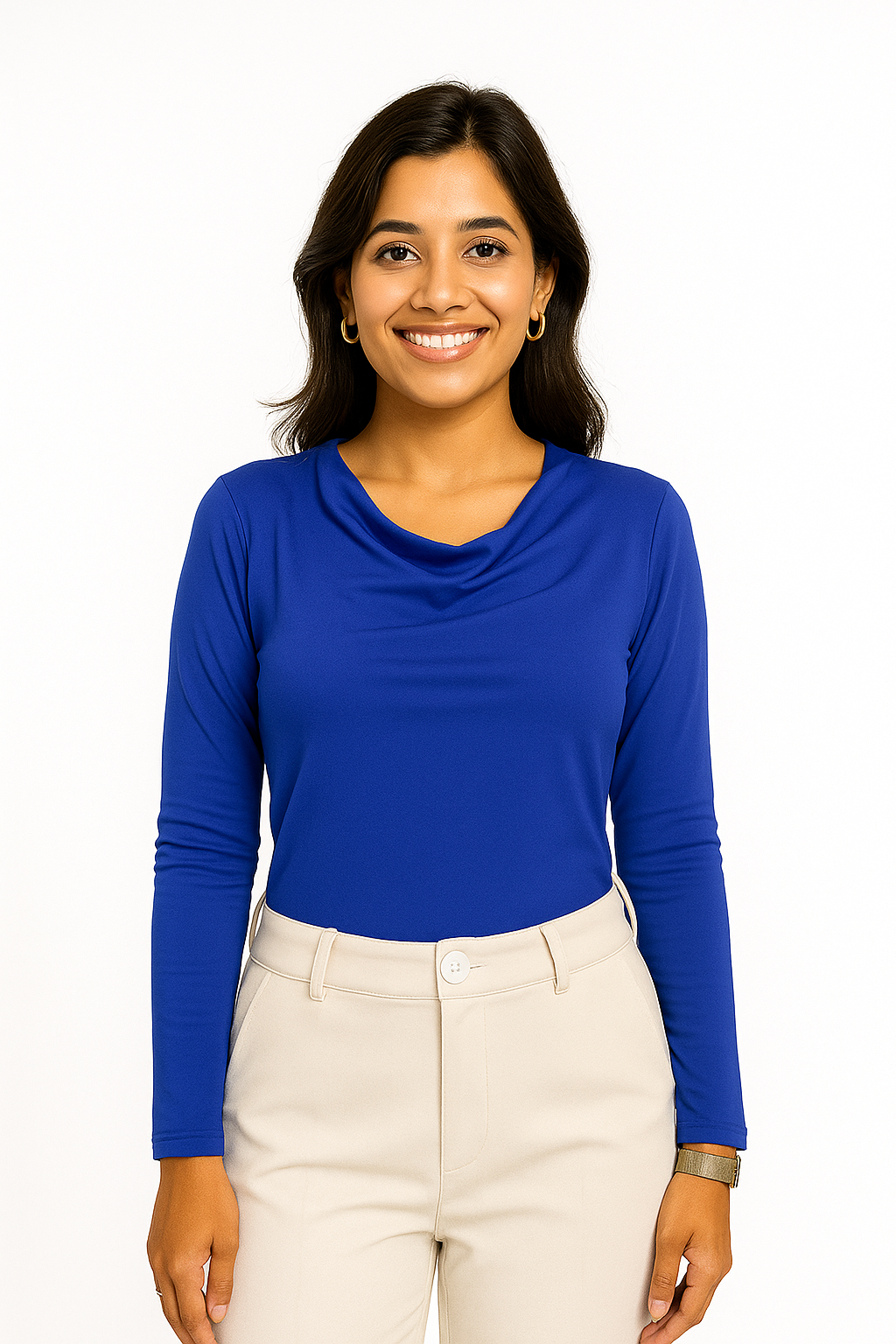 Blue Full Sleeeves Cowl Top