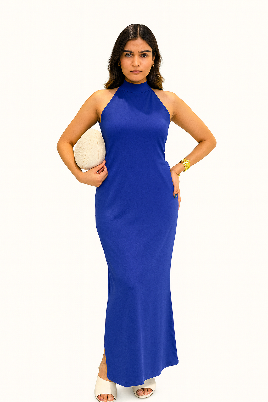 Blue Halter Neck Long Dress