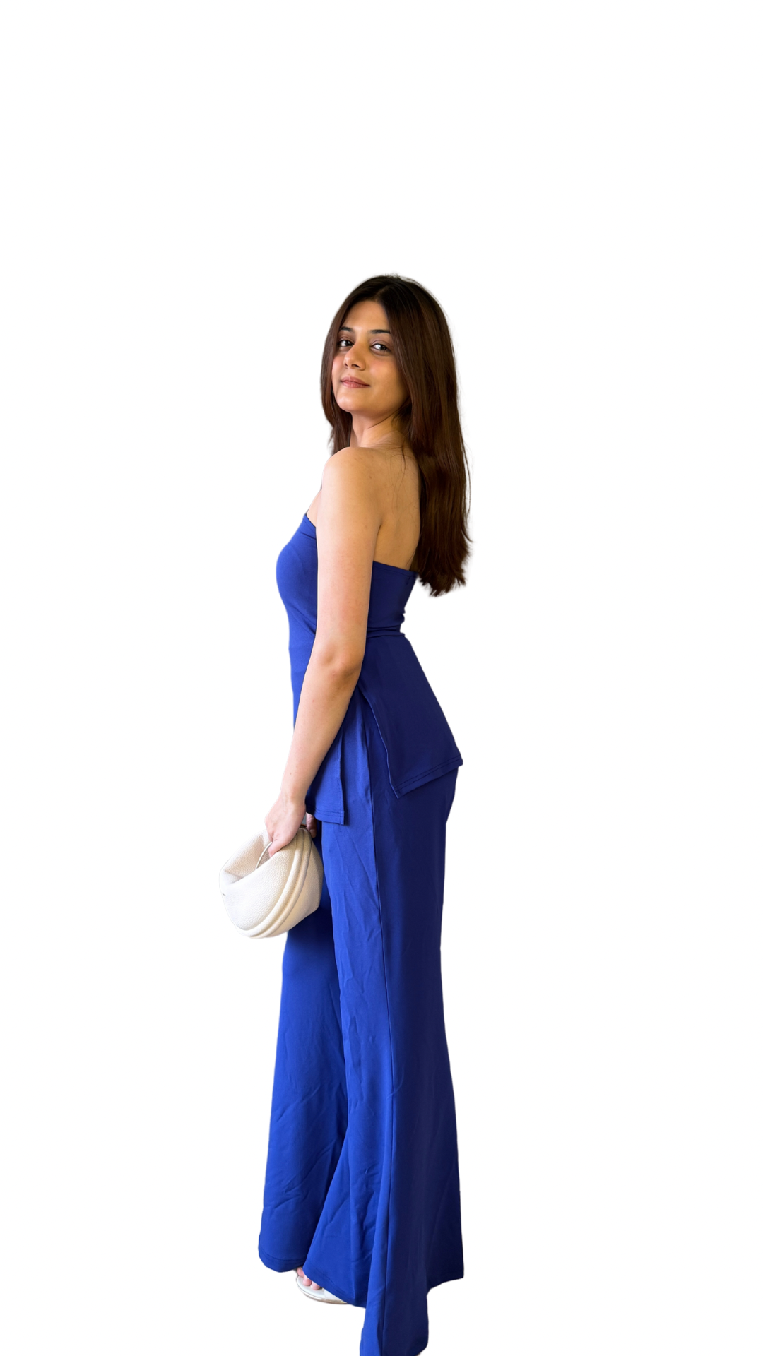 Blue Bandeau Top With Bell Bottom Pant