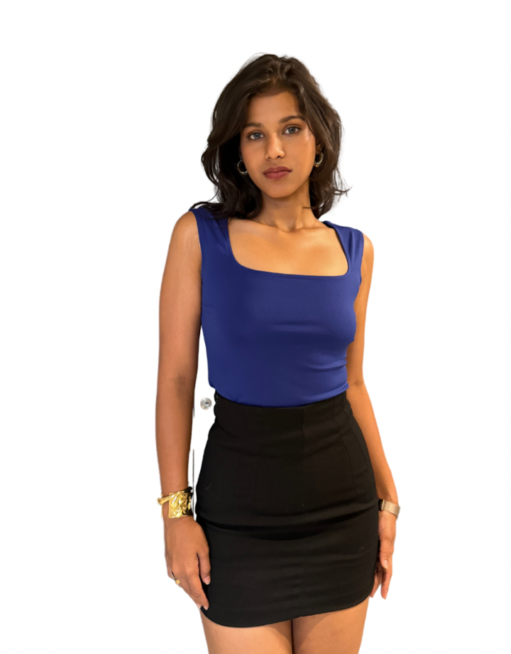 Blue Square-Neck Tee