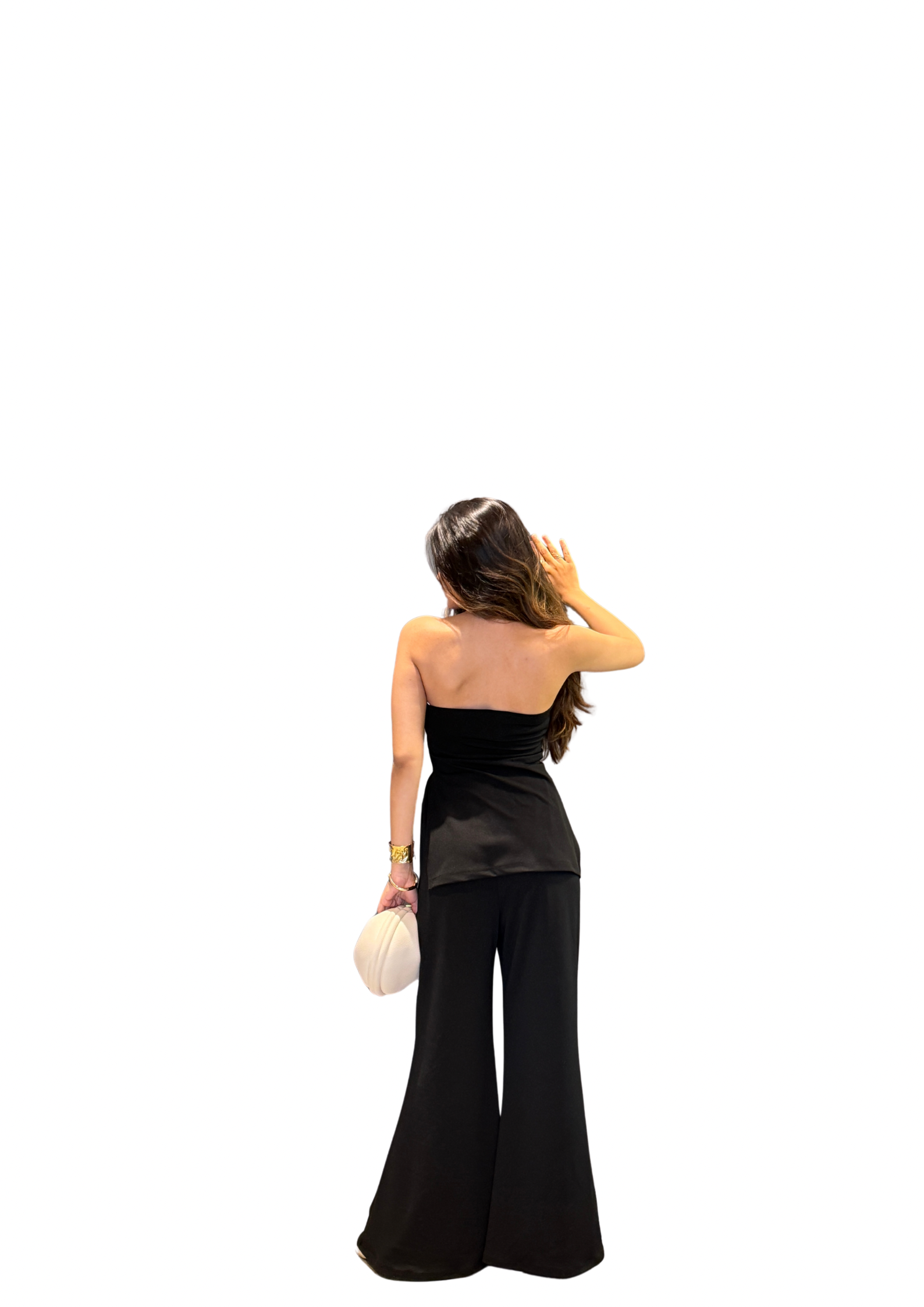 Black Bandeau Top With Bell Bottom Pant