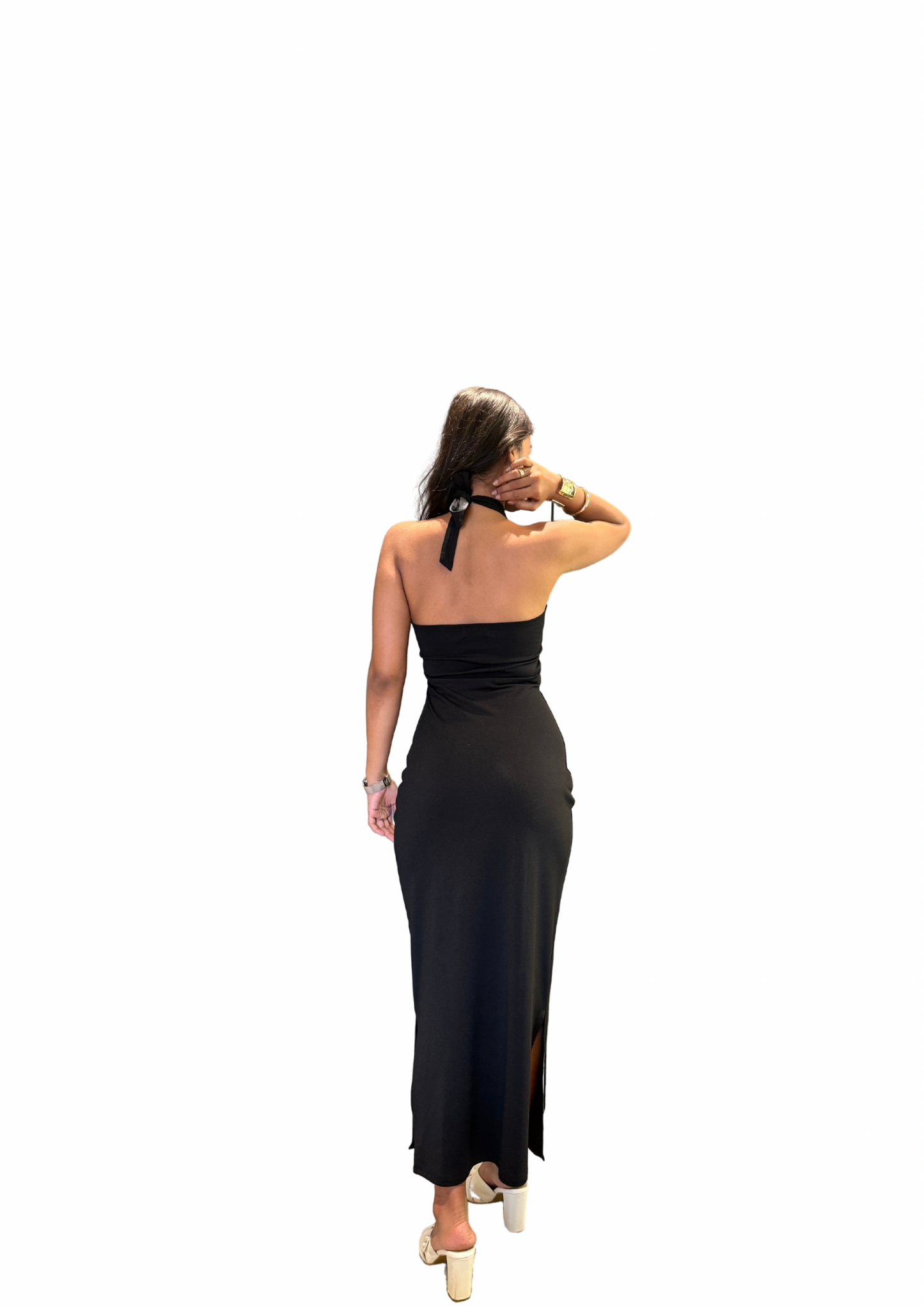 Black Criss-Cross Tie-Up Long Dress