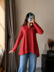 Reeva Red Full Sleeve Kurti