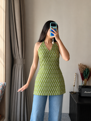 Tara Green Halter Neck Kurti