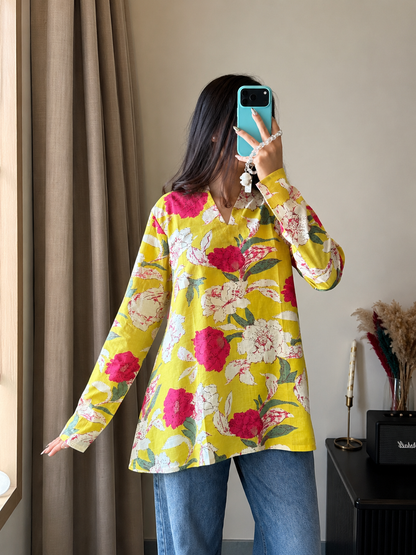 REEVA YELLOW STRAIGHT SLEEVES KURTI