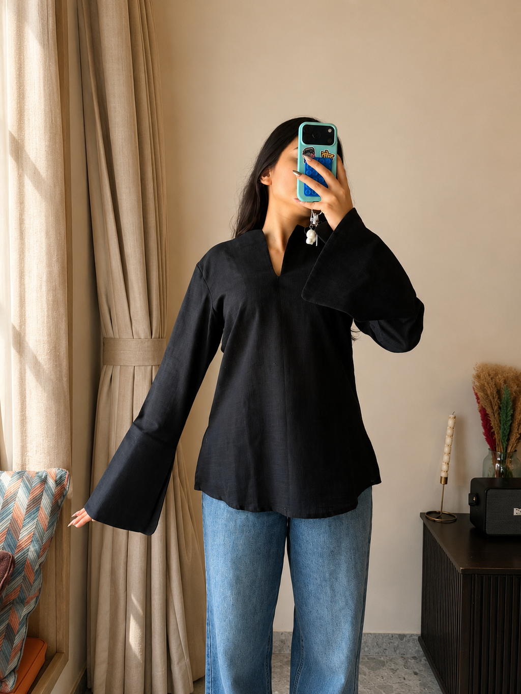 Neerja Black Bell Sleeves Kurti