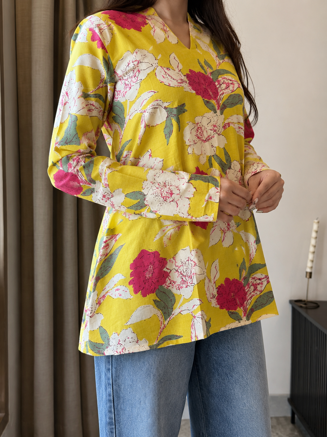 REEVA YELLOW STRAIGHT SLEEVES KURTI