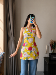 Tara Yellow Halter Neck Kurti