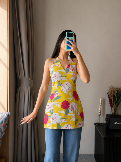 TARA YELLOW HALTER NECK KURTI