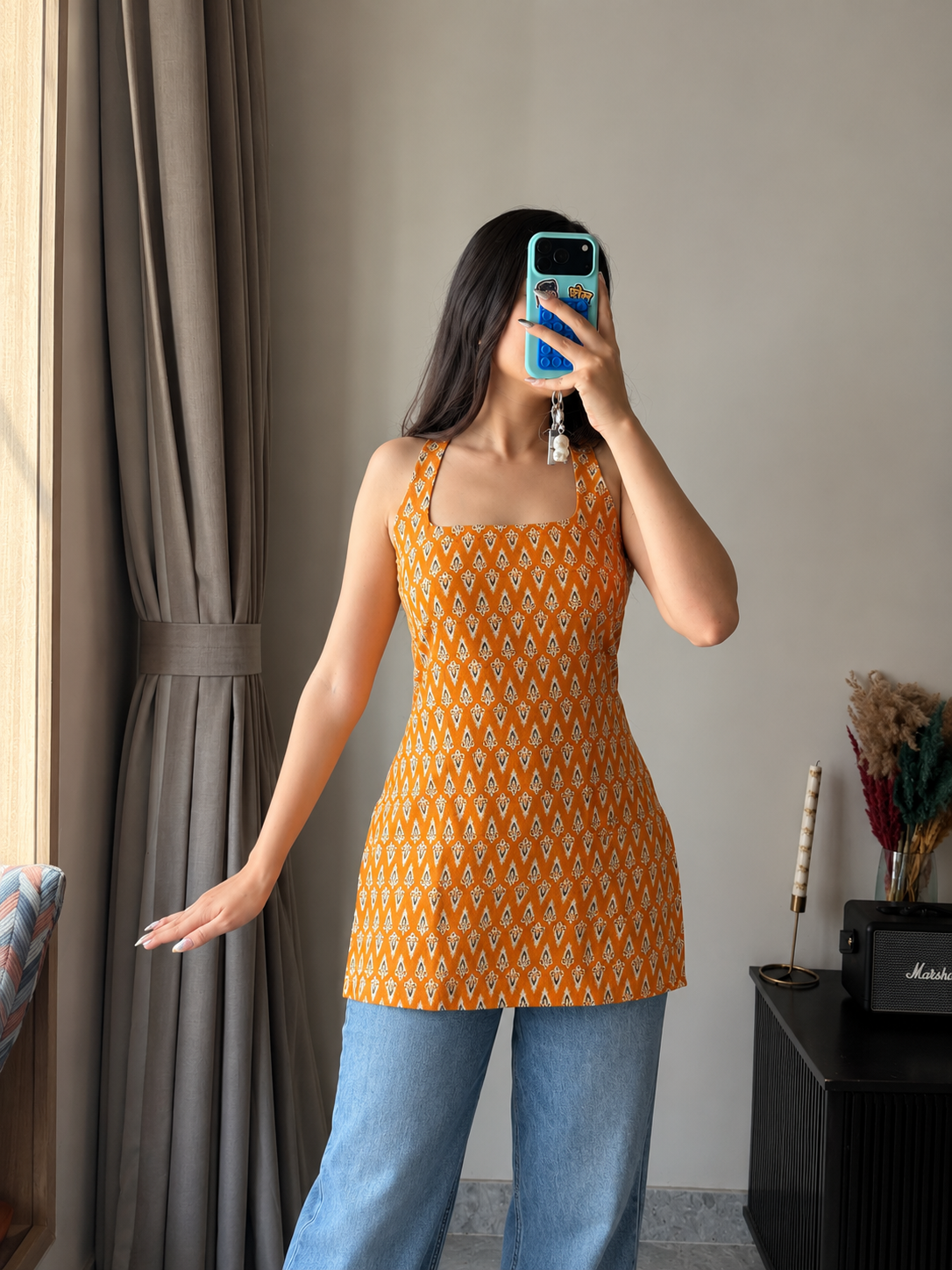 SARA MUSTARD SLEEVELESS KURTI