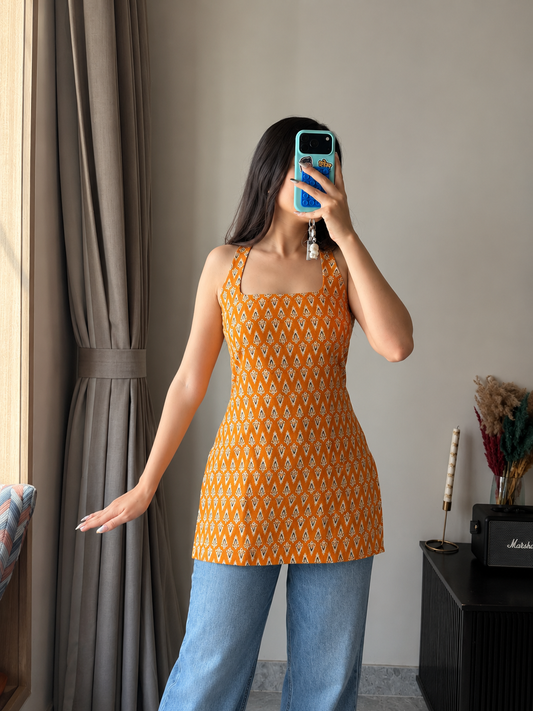 SARA MUSTARD SLEEVELESS KURTI