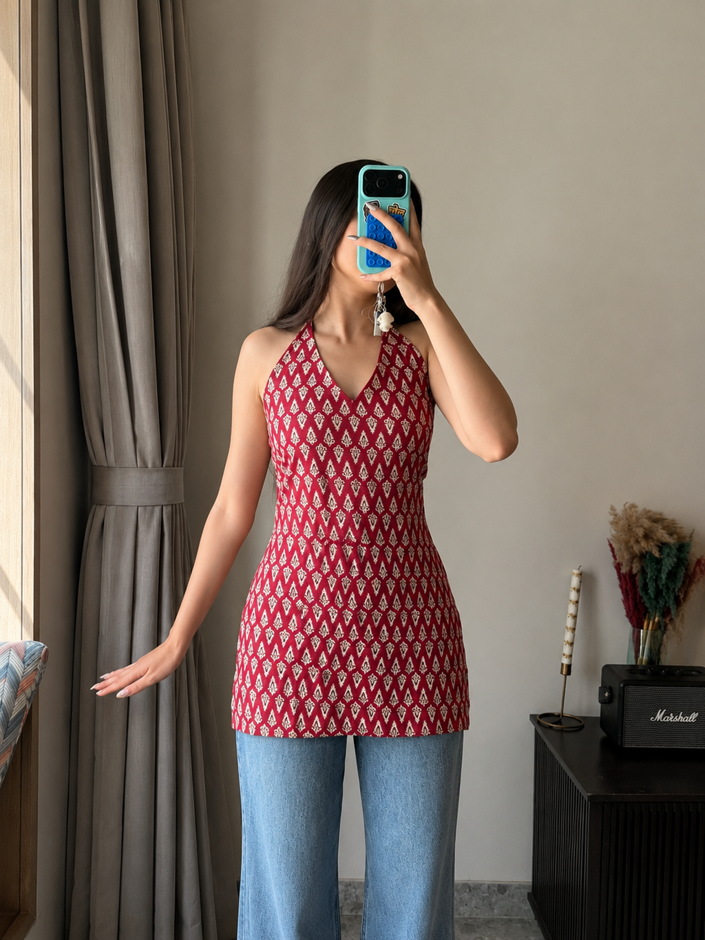 Tara Maroon Halter Neck Kurti