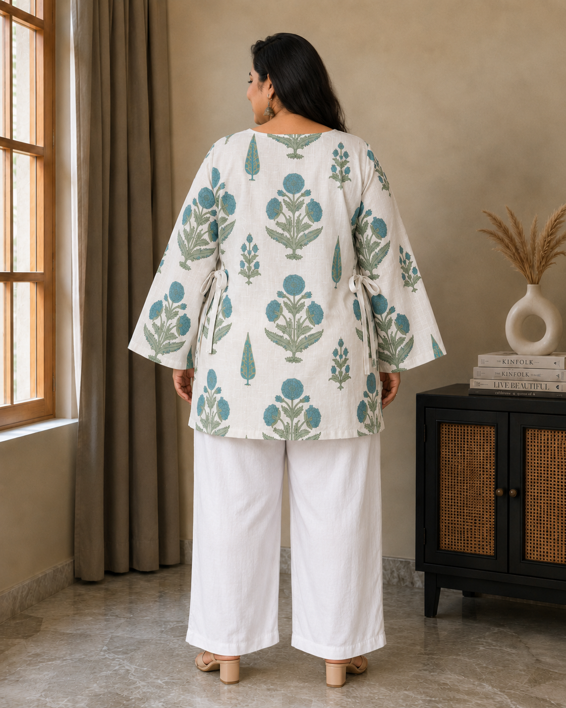 Meera White Bell Sleeves Plus Kurti