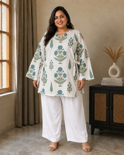 Meera White Bell Sleeves Plus Kurti