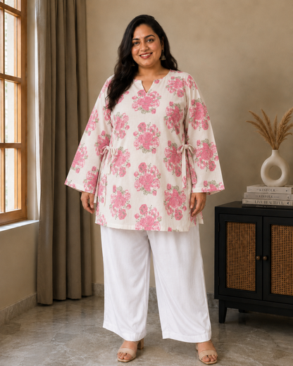 Meera Pink Bell Sleeves Plus Kurti