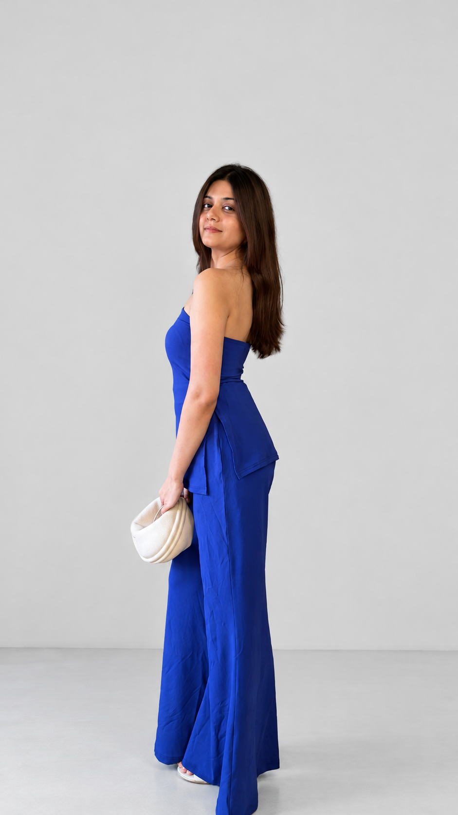 Blue Bandeau Top With Bell Bottom Pant