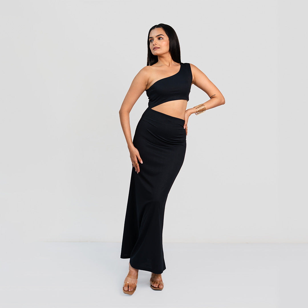 Asymmetric Cut-Out Waist Maxi Dress