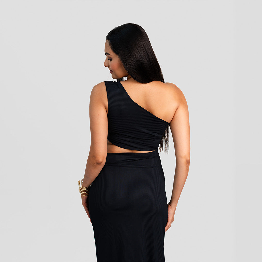 Asymmetric Cut-Out Waist Maxi Dress