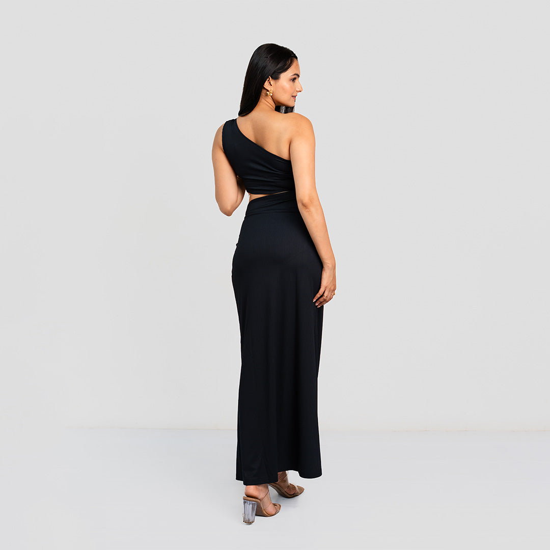 Asymmetric Cut-Out Waist Maxi Dress