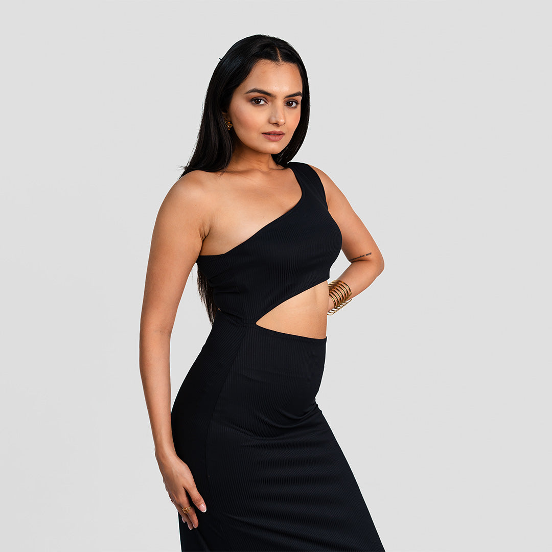 Asymmetric Cut-Out Waist Maxi Dress