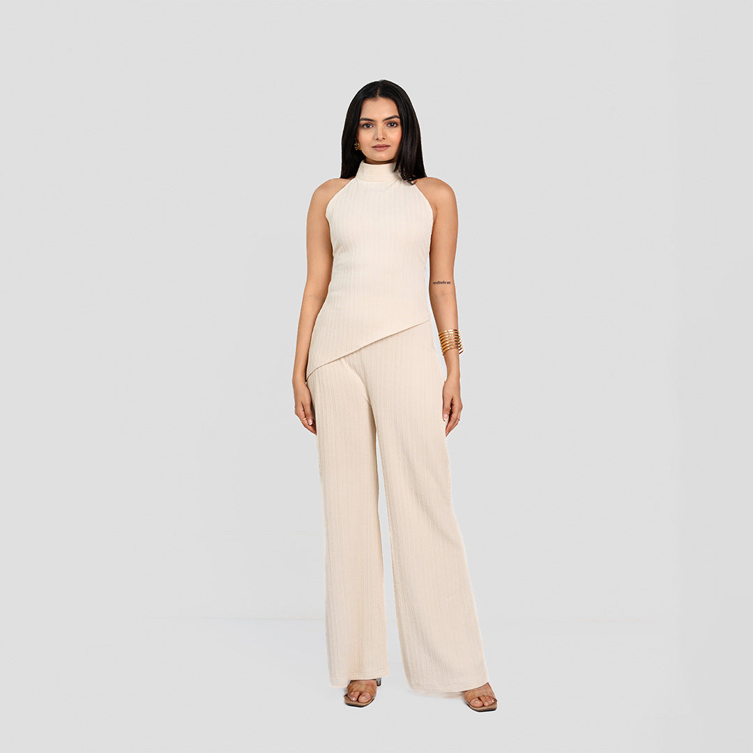 Ivory Asymmetrical High-Neck Co-ord Set