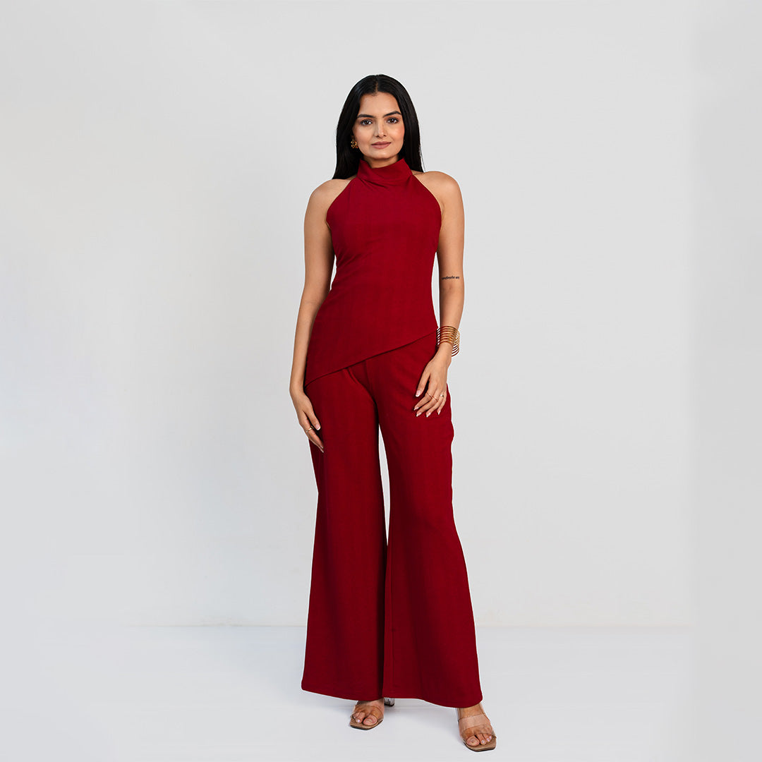 Red Asymmetrical Halter Co-ord Set