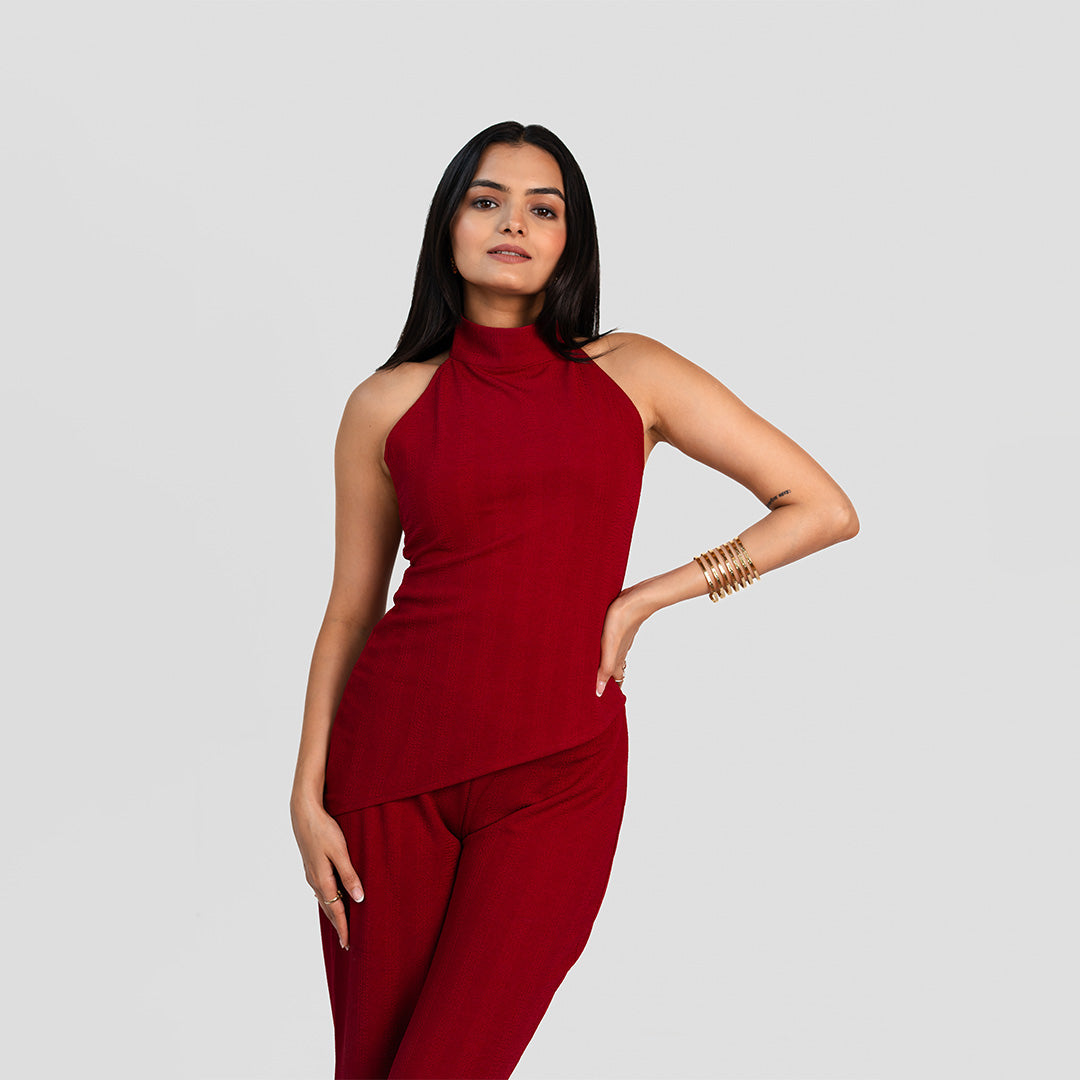 Red Asymmetrical Halter Co-ord Set