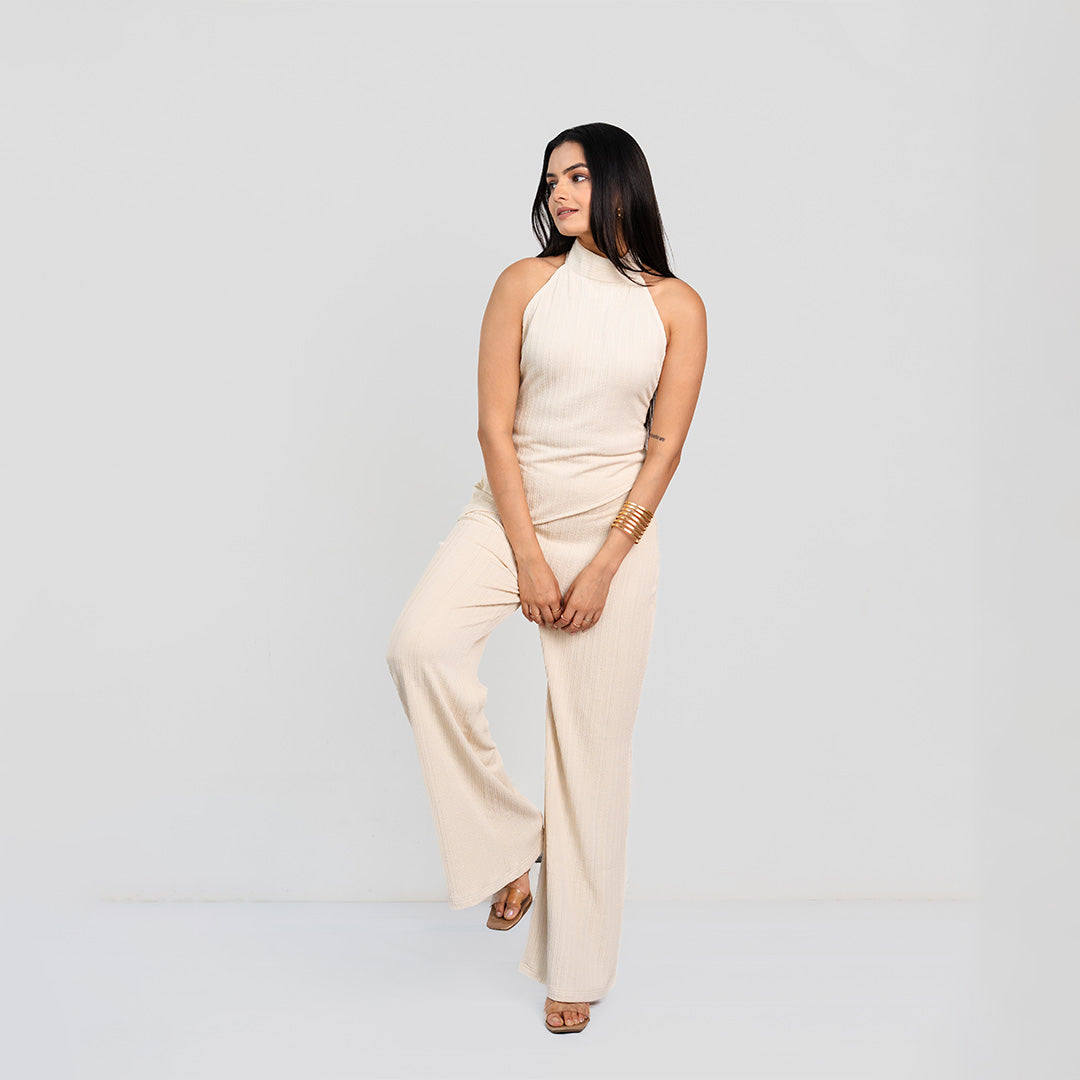 Ivory Asymmetrical High-Neck Co-ord Set