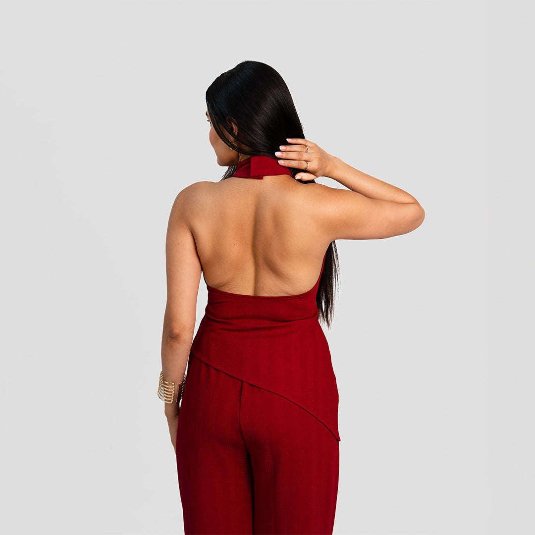 Red Asymmetrical Halter Co-ord Set