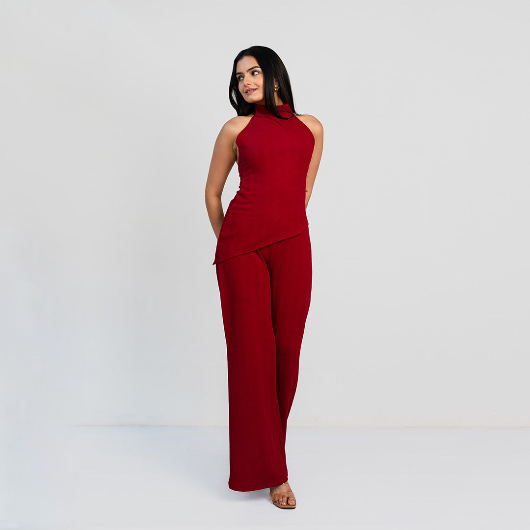 Red Asymmetrical Halter Co-ord Set