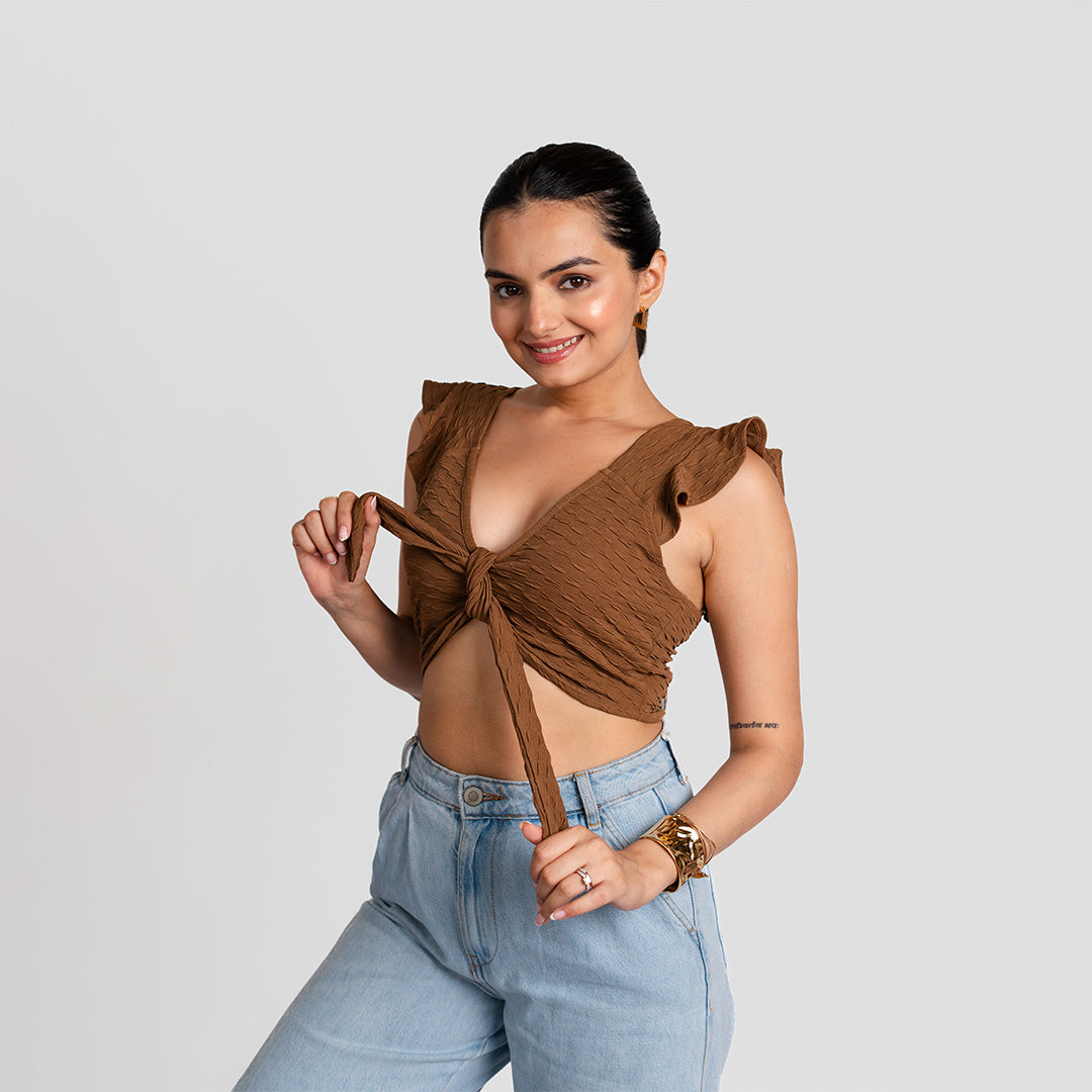 Mocha V-Neck Dual Style Top