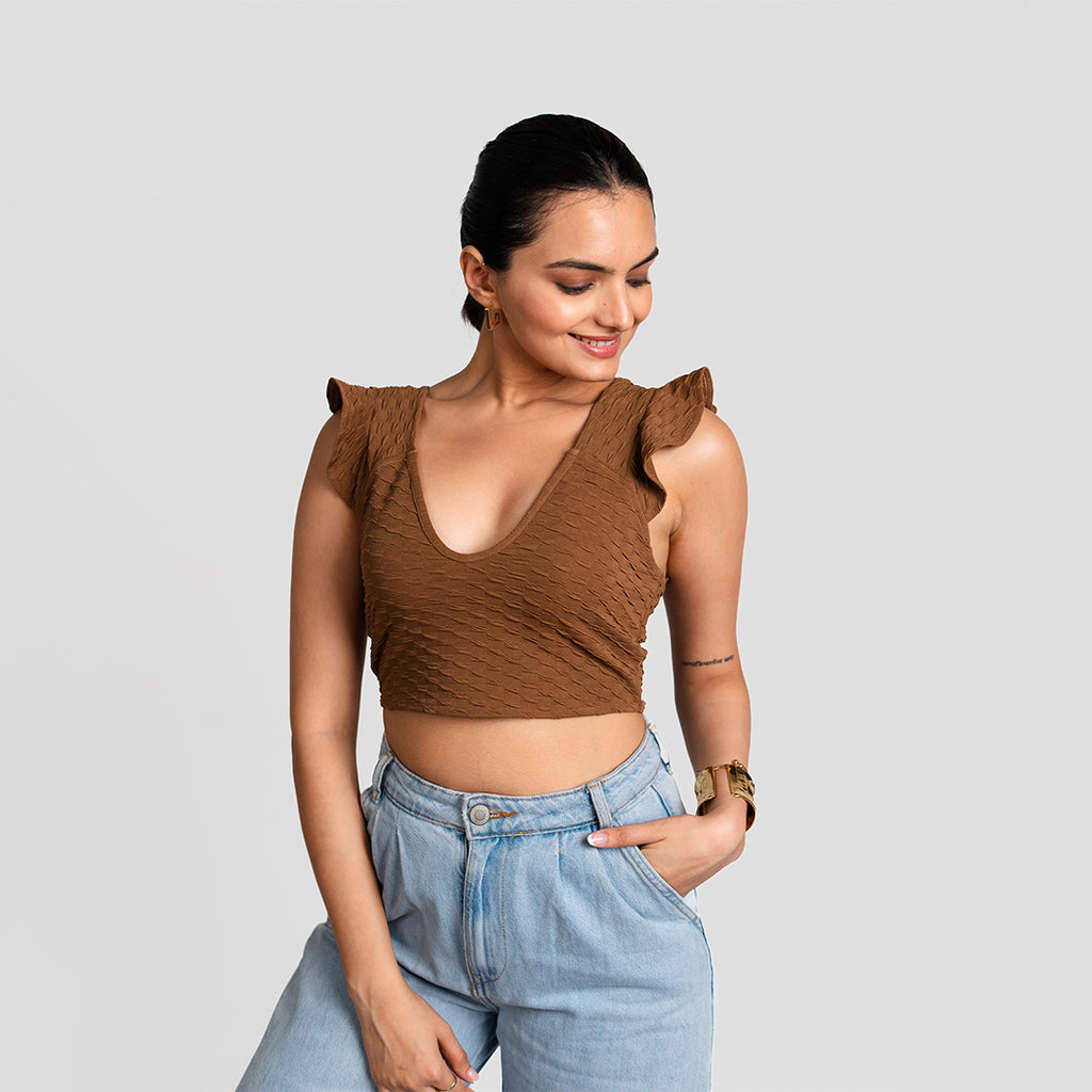 Mocha V-Neck Dual Style Top