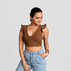 Mocha V-Neck Dual Style Top