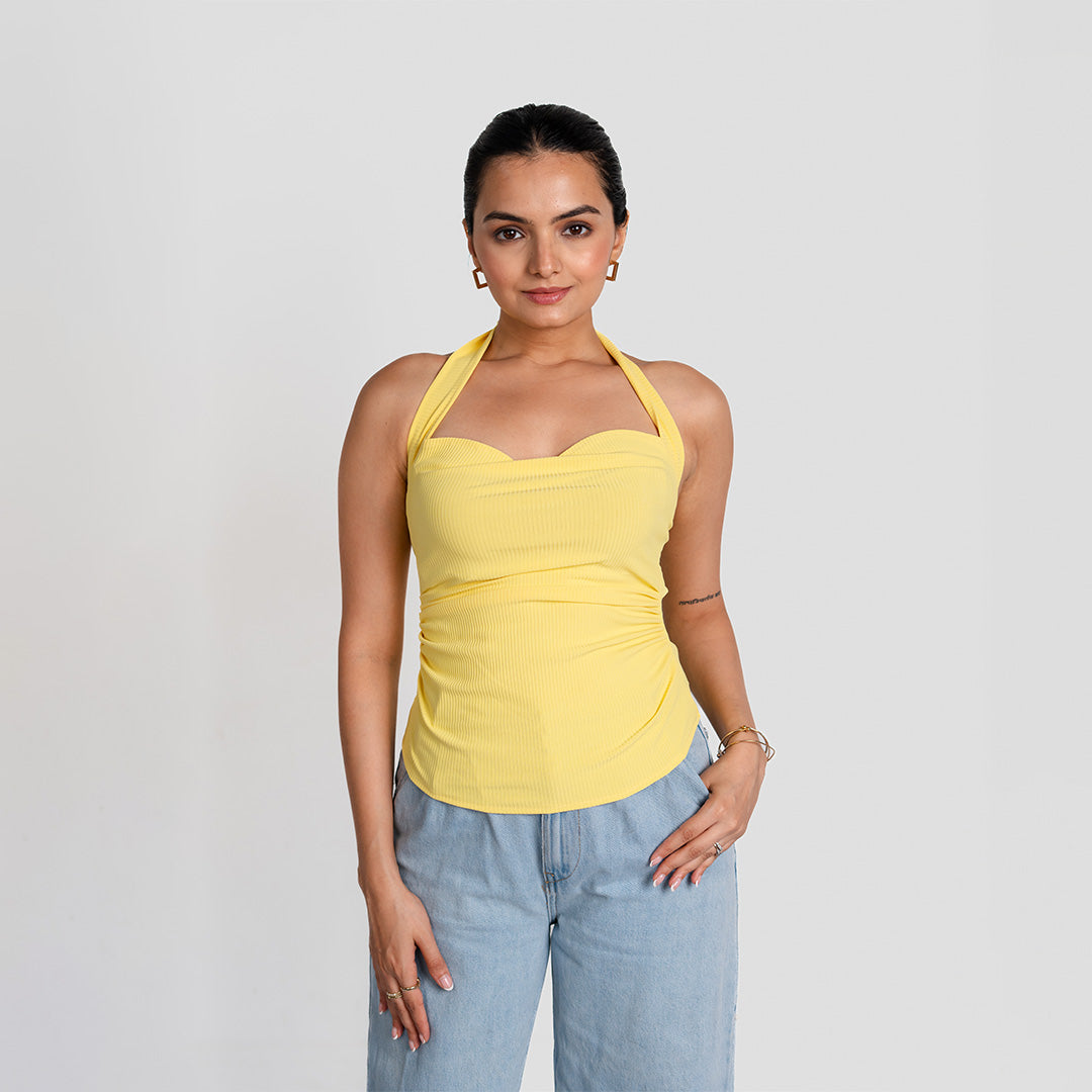 Yellow Sweetheart Neck Top