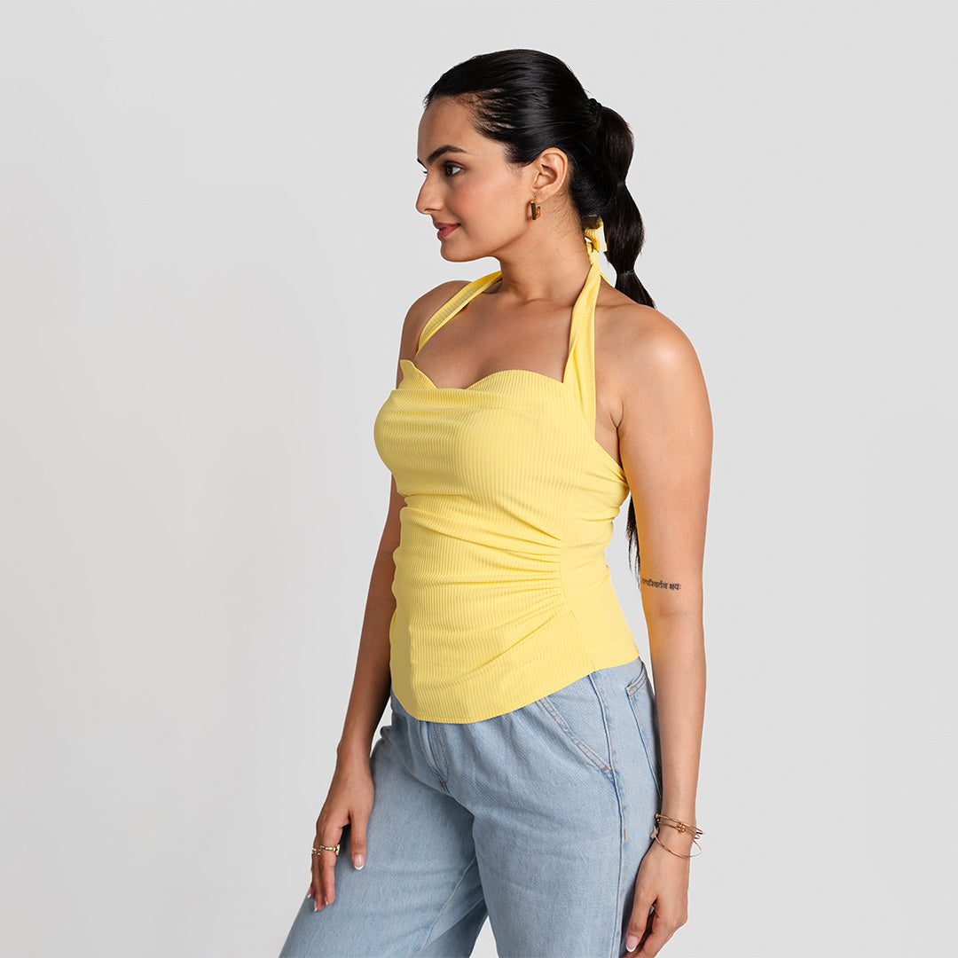 Yellow Sweetheart Neck Top