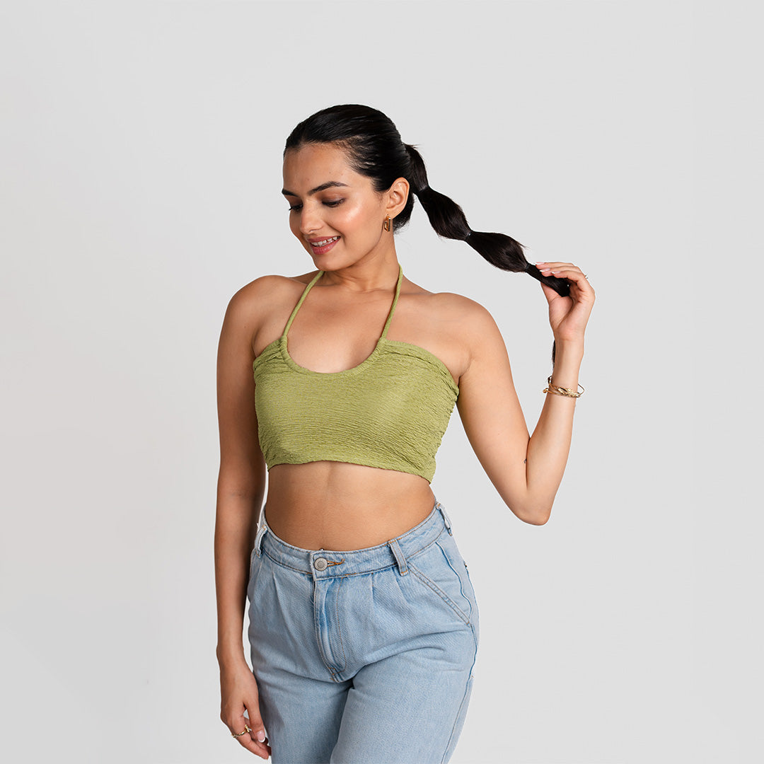 Sage Green Neck Tie-Up Top