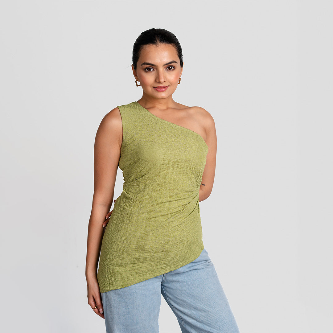 Sage One-Shoulder Asymmetrical Top