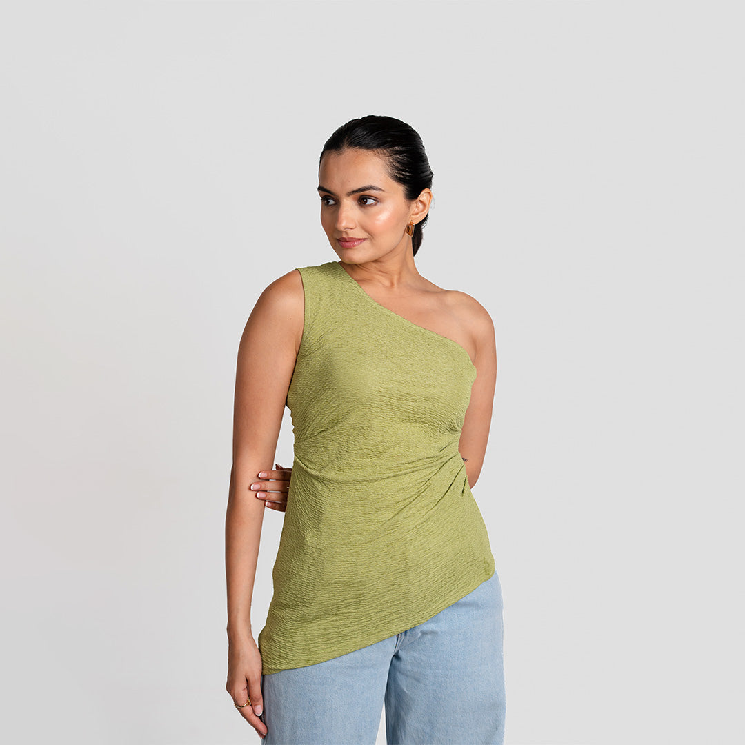 Sage One-Shoulder Asymmetrical Top