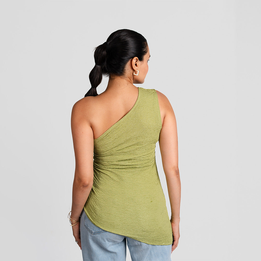 Sage One-Shoulder Asymmetrical Top