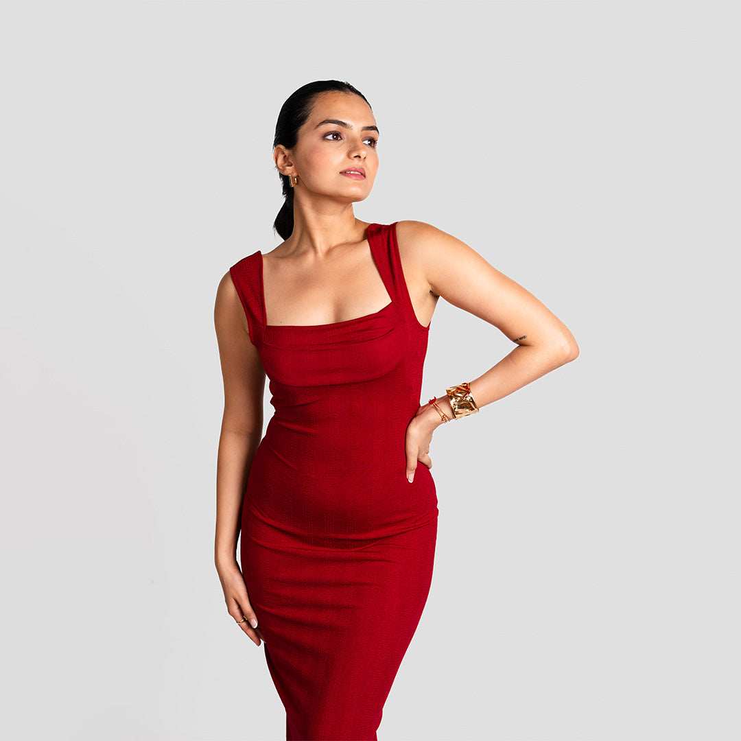 cherry bodycon dress " Diana " Mesh Bodycon Midi Dress ( Dark Cherry )