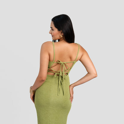 Pistachio Back-Knot Maxi Dress