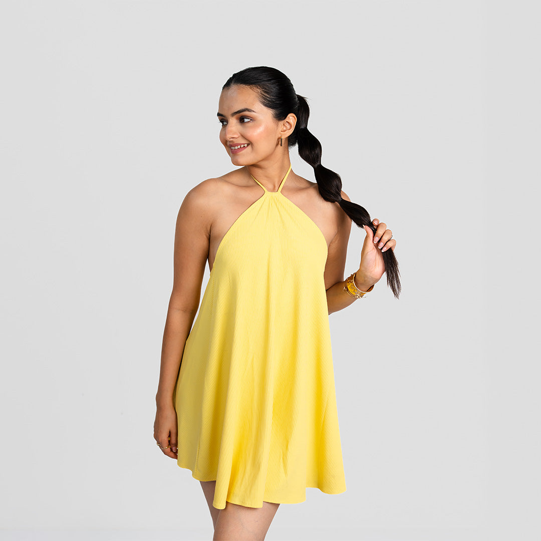 Yellow Cup Cake Backless Dress