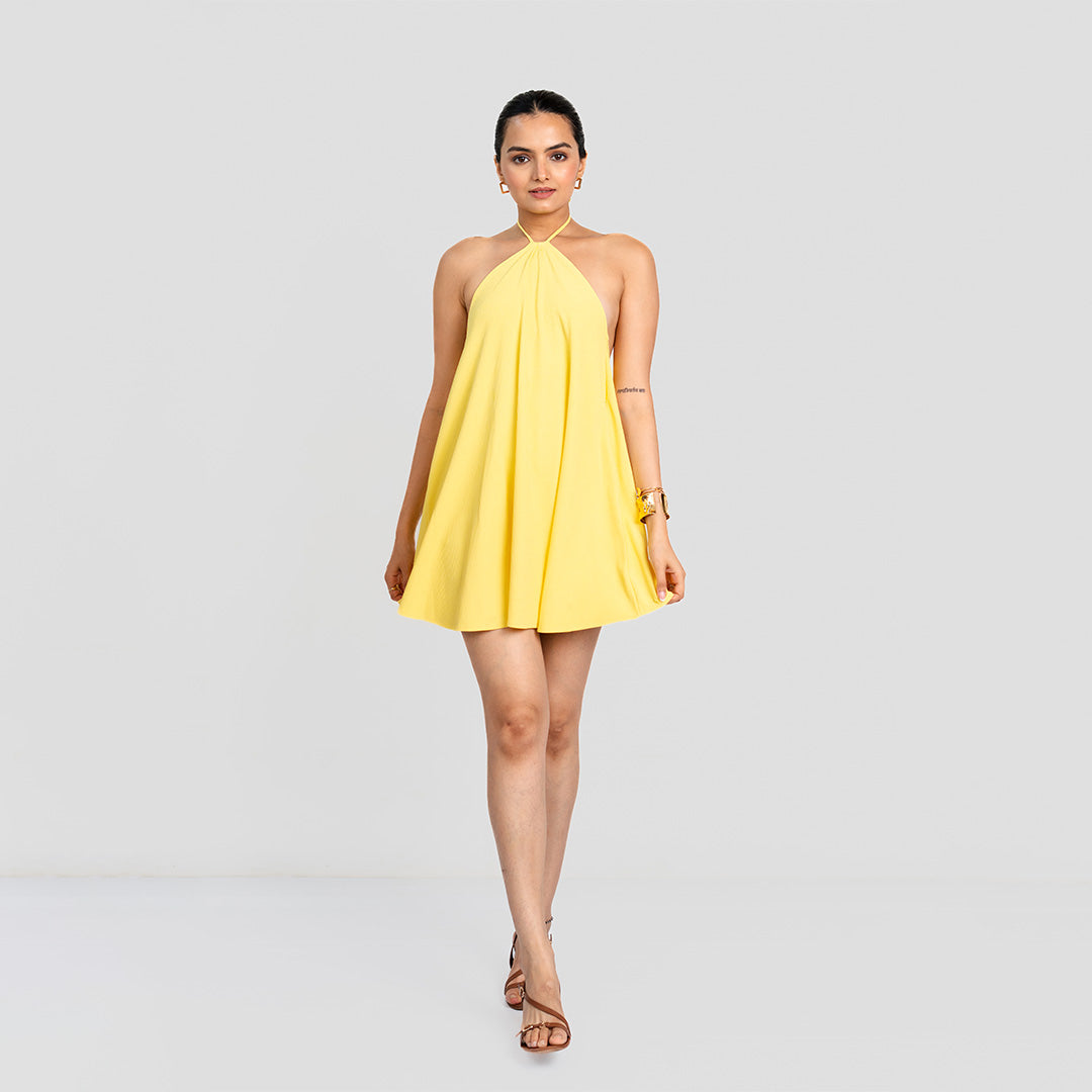 Yellow Cup Cake Backless Dress