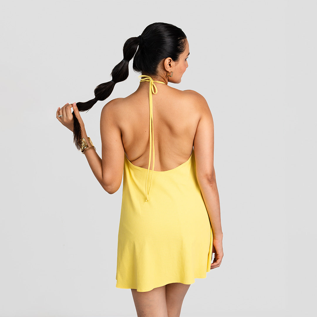 Yellow Cup Cake Backless Dress