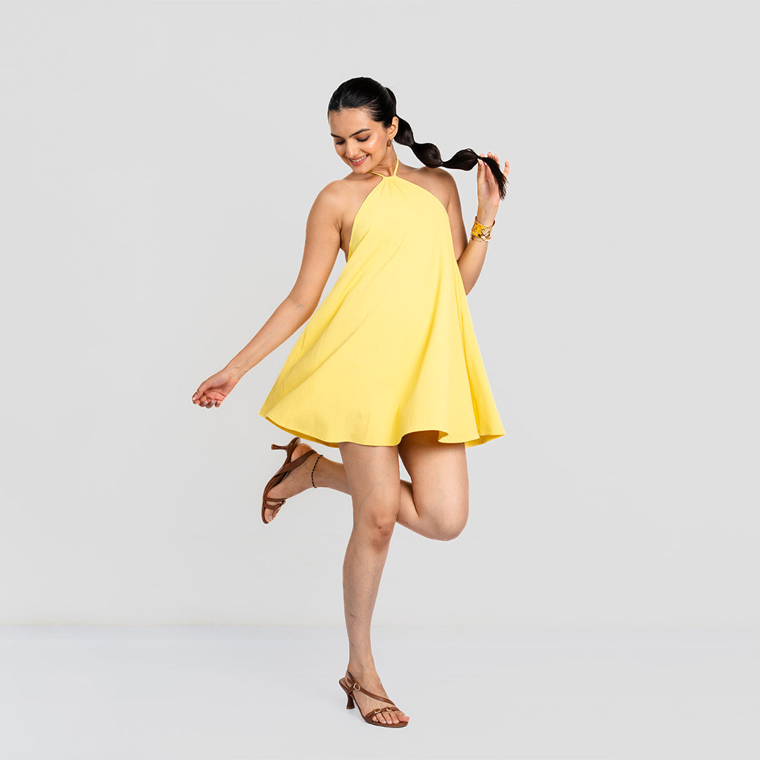 Yellow Cup Cake Backless Dress