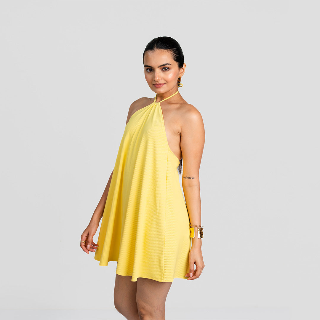 Yellow Cup Cake Backless Dress